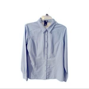 Cute cotton denim colored blouse with lace back